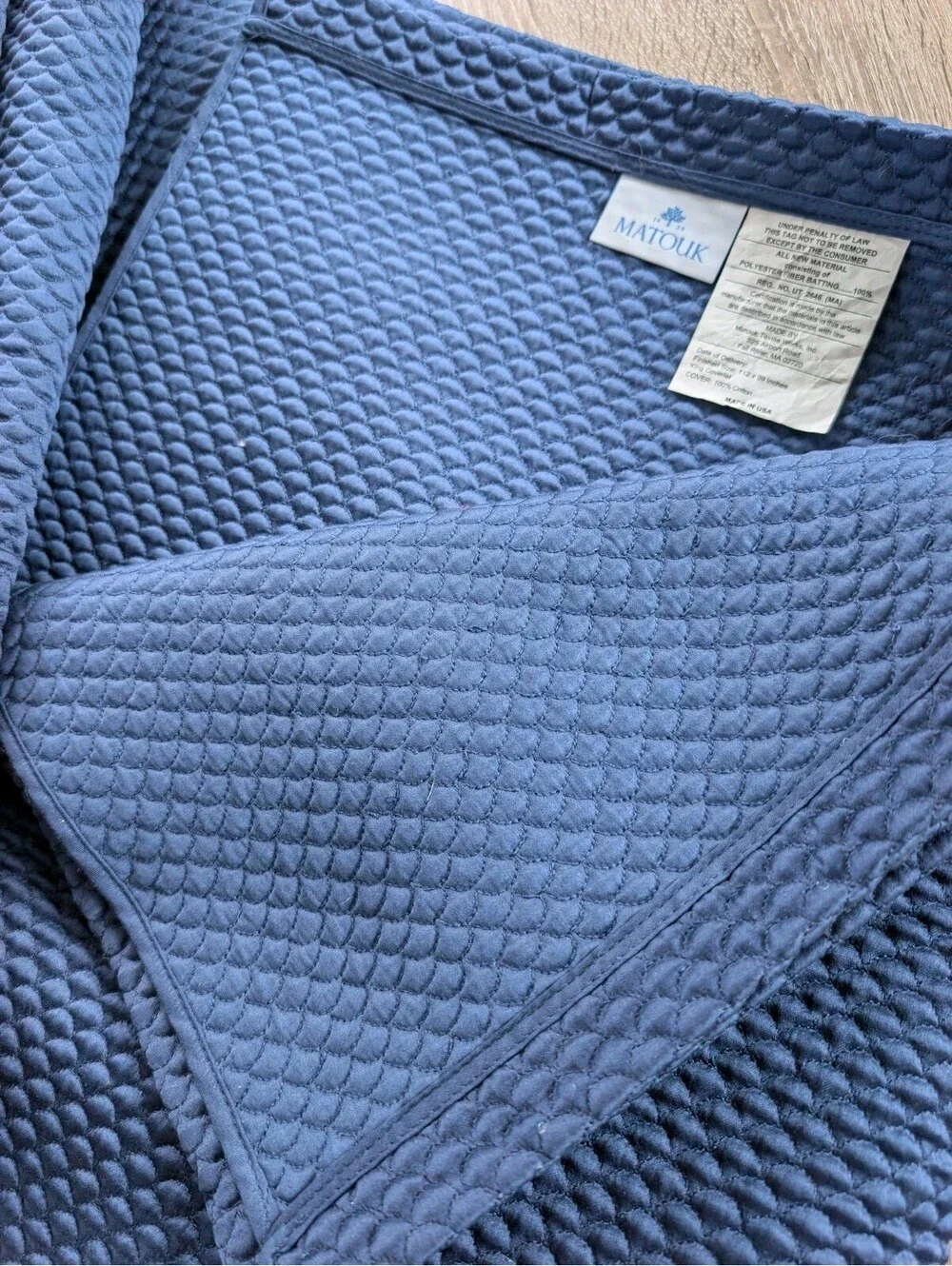 Matouk Matelasse King Coverlet 100% Egyptian Cotton Navy Blue Quiet Luxury